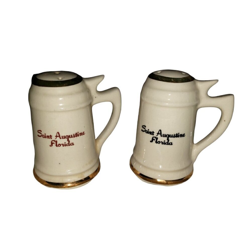 Vintage‎ St Augustine Florida Salt & Pepper Shakers Souvenir Kitch Stein Mug